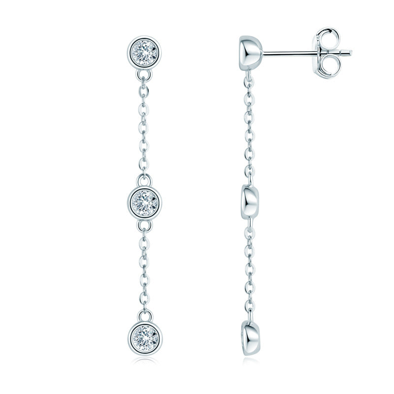 925 Sterling Silver D-Color Moissanite Fringed Stud Earrings for Women, Feminine Personality High-End Versatile Fashion Fine Jewelry