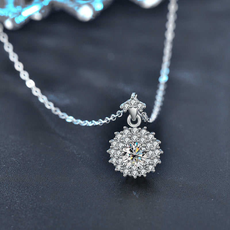 Moissanite Sun and Moon Necklace Jewelry Women's 925 Sterling Silver Non-Fading Pendant Clavicle Chain Simple and Versatile