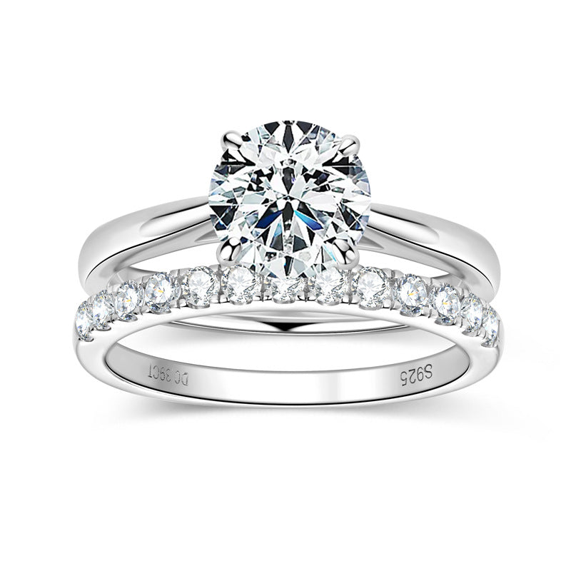 Fashion Layered Moissanite Ring Set for Women, 925 Sterling Silver Plated 18K Gold, Luxury Light Luxury Stackable Design, Elegant High-End Jewelry for Daily & Party Wear