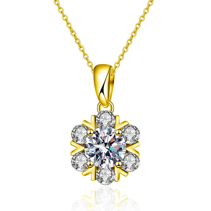 S925 Sterling Silver Moissanite Snowflake Necklace for Women, Light Luxury Niche High-End Clavicle Chain, Elegant Sparkling Fine Jewelry for Daily Wear & Gifting