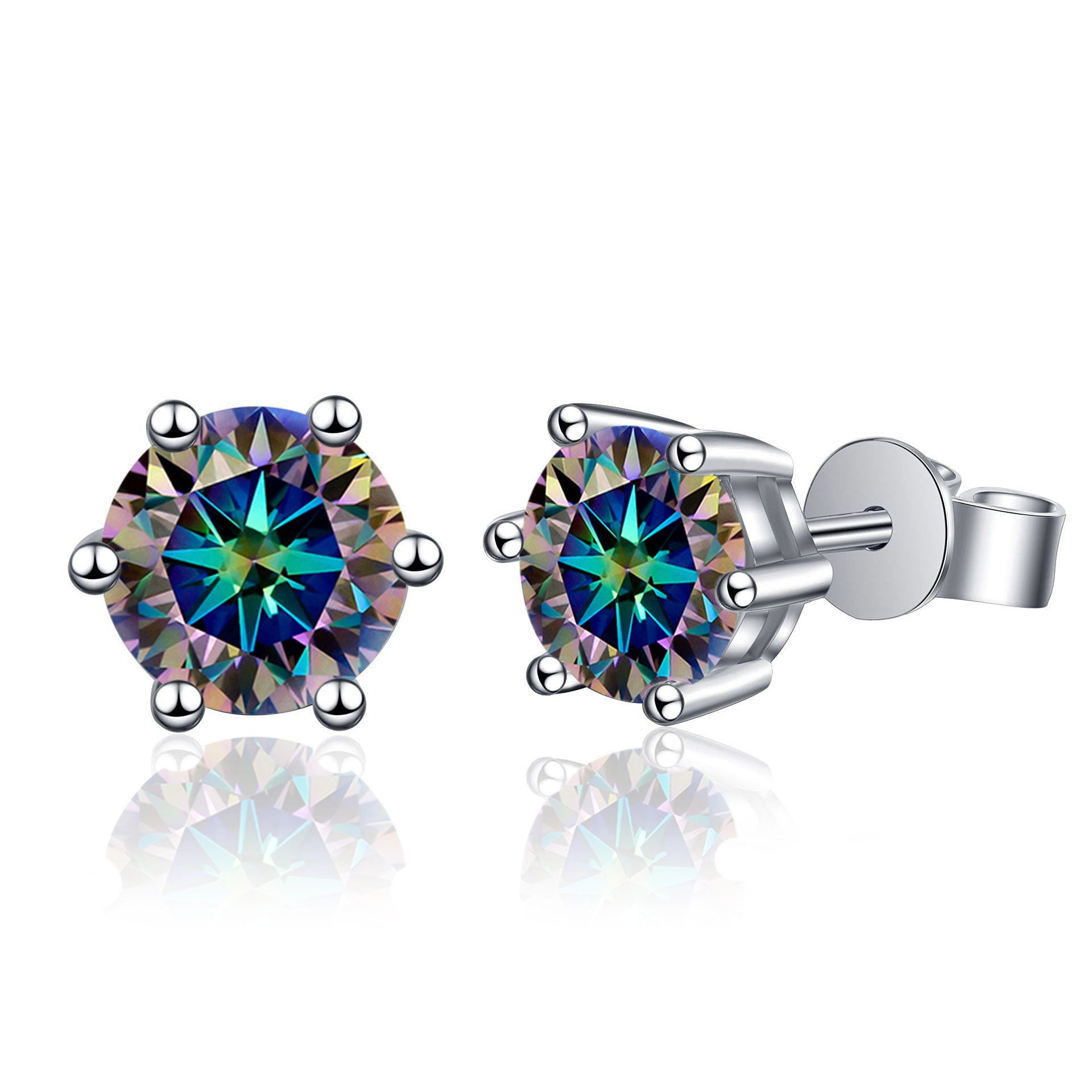 Classic Six-Claw Moissanite Stud Earrings for Women, 925 Sterling Silver with Gold Plating, Timeless Fashion & Elegant Temperament Luxury Jewelry for Daily Wear & Gifting