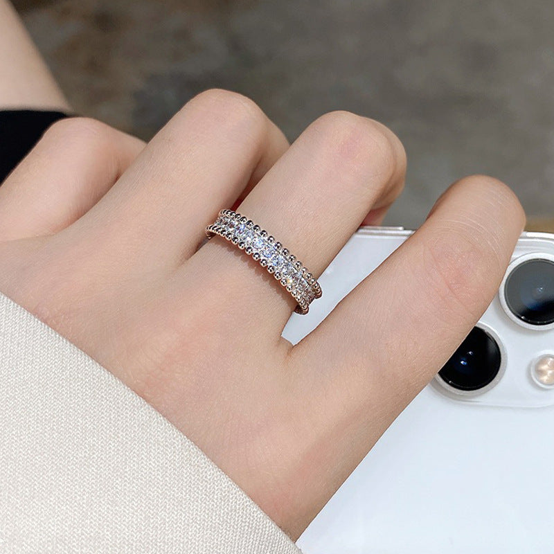 S925 Sterling Silver Moissanite Baby's Breath Full Eternity Ring for Women, Delicate Beaded Edge & Kaleidoscope Design, Luxury Dainty Stackable Fine Jewelry