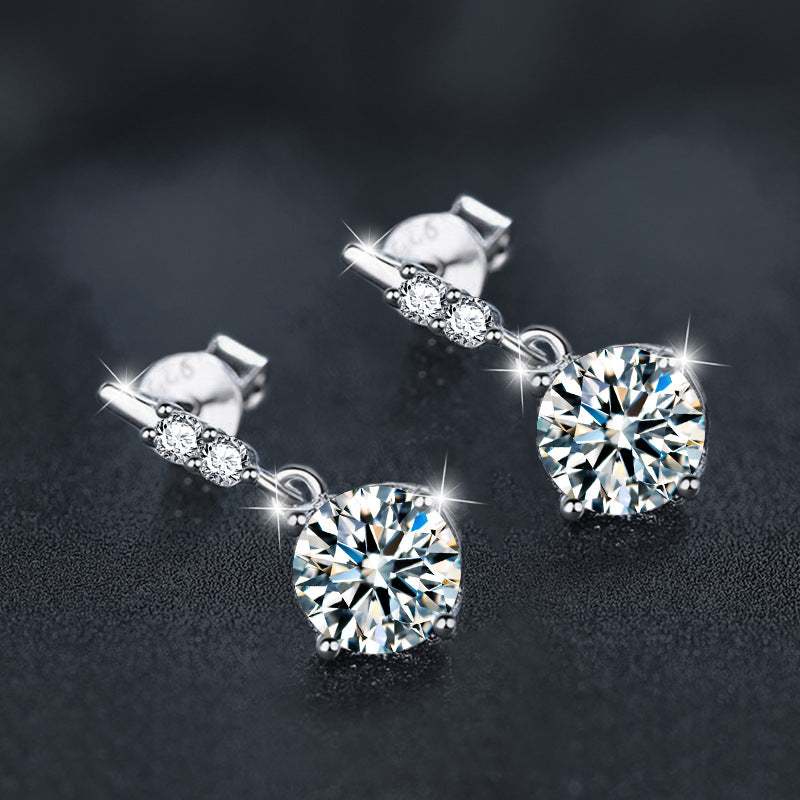 S925 Sterling Silver Four-Claw Moissanite Fringe Drop Earrings for Women, Simple Fashion Design, Sparkling Elegant Light Luxury Jewelry, Perfect for Daily & Party Wear