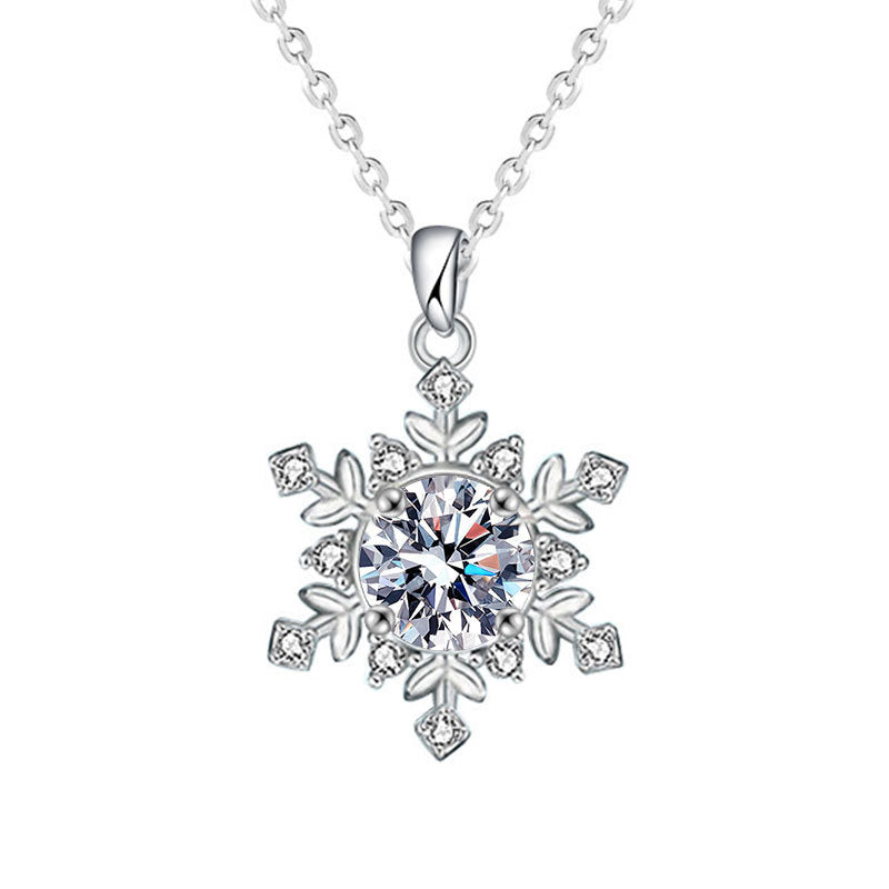 S925 Sterling Silver Moissanite Snowflake Necklace for Women, Light Luxury Niche High-End Clavicle Chain, Elegant Sparkling Fine Jewelry for Daily Wear & Gifting