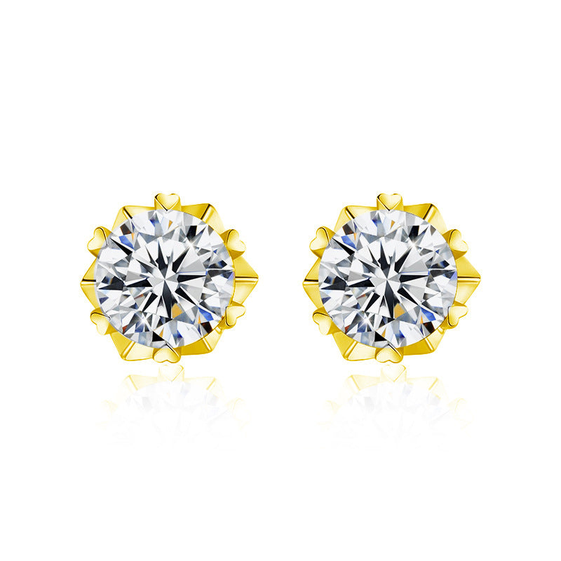 Classic Six-Claw Moissanite Stud Earrings for Women, 925 Sterling Silver with Gold Plating, Timeless Fashion & Elegant Temperament Luxury Jewelry for Daily Wear & Gifting