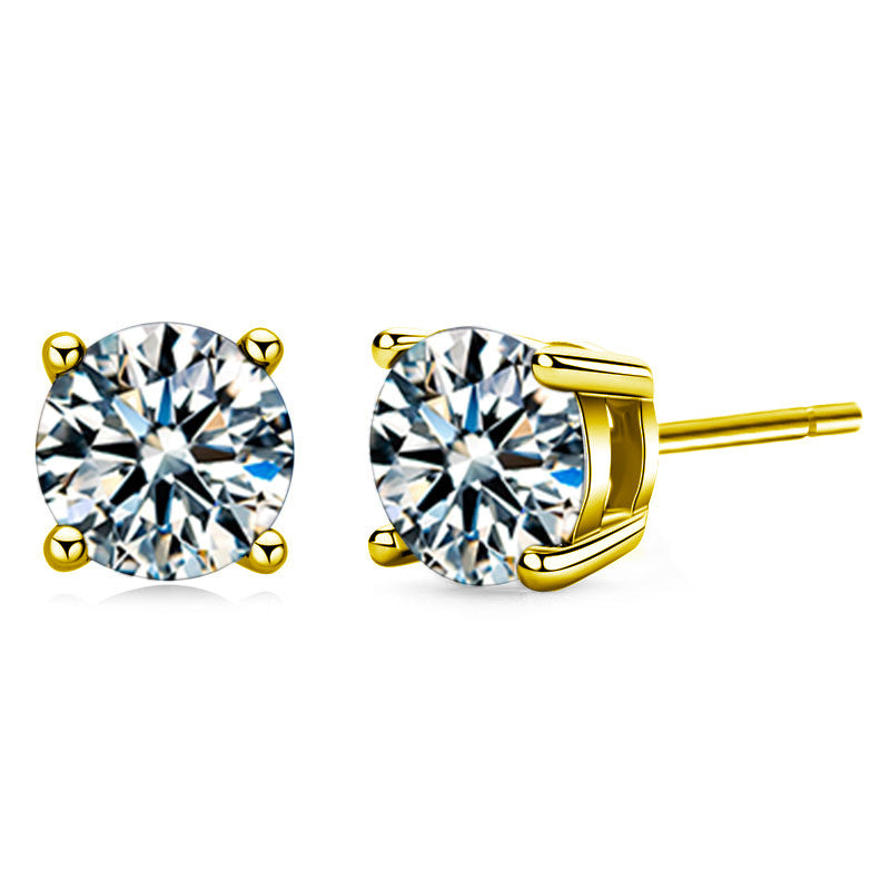 Classic Six-Claw Moissanite Stud Earrings for Women, 925 Sterling Silver with Gold Plating, Timeless Fashion & Elegant Temperament Luxury Jewelry for Daily Wear & Gifting