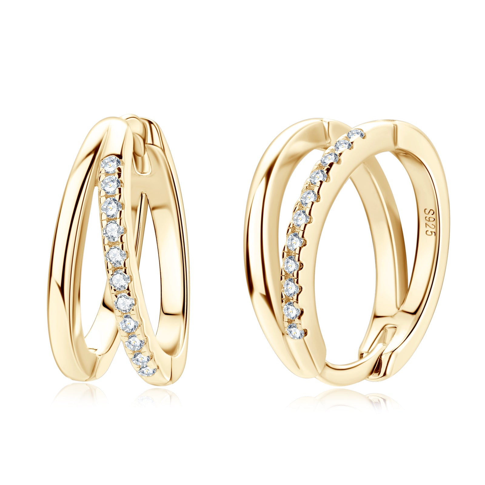 New Ins Style Personalized Double Ring Moissanite Earrings for Women, 925 Sterling Silver Niche Minimalist Design, Elegant Versatile Jewelry for Daily Wear & Gifting