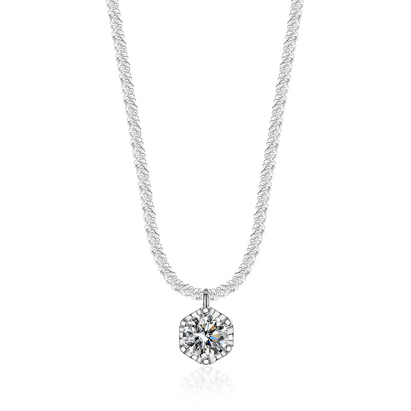 S925 Sterling Silver Sparkling Crown Six-Prong Moissanite Necklace for Women, Light Luxury Premium Starlight Chain, Elegant Fine Jewelry