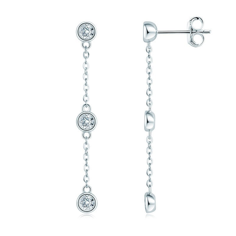 S925 Sterling Silver Vintage French Moissanite Drop Earrings for Women, Niche High-End Light Luxury Elegant Fine Jewelry