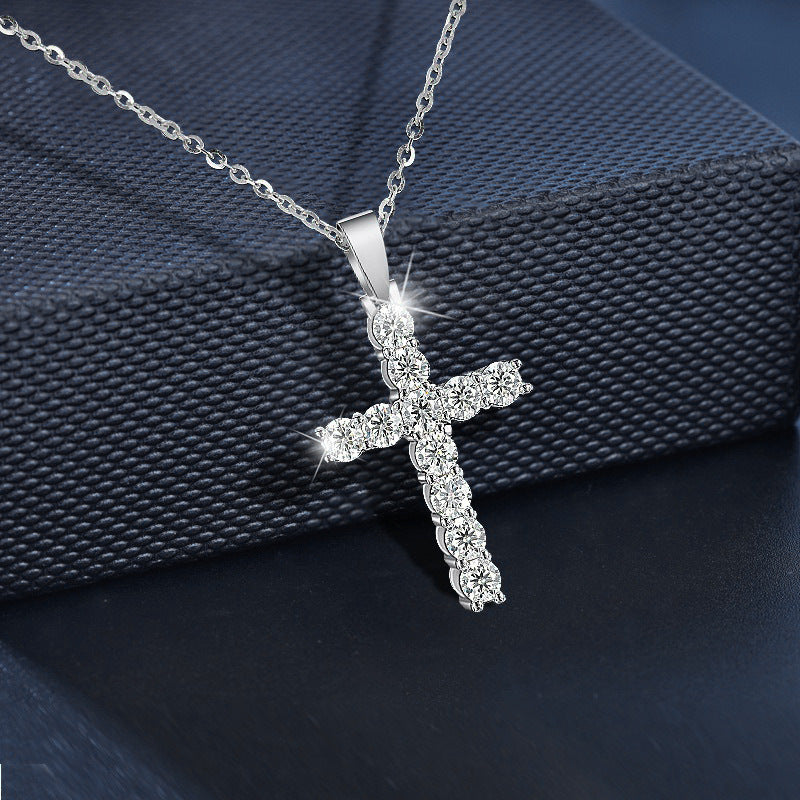 925 Sterling Silver Moissanite Cross Necklace for Women, Simple Versatile Clavicle Chain, Elegant Minimalist Fine Jewelry for Daily Wear