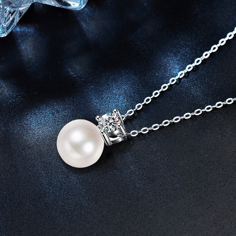 S925 Sterling Silver Pearl & Moissanite Necklace for Women, Light Luxury Versatile High-End Clavicle & Sweater Chain, Niche Elegant Fine Jewelry