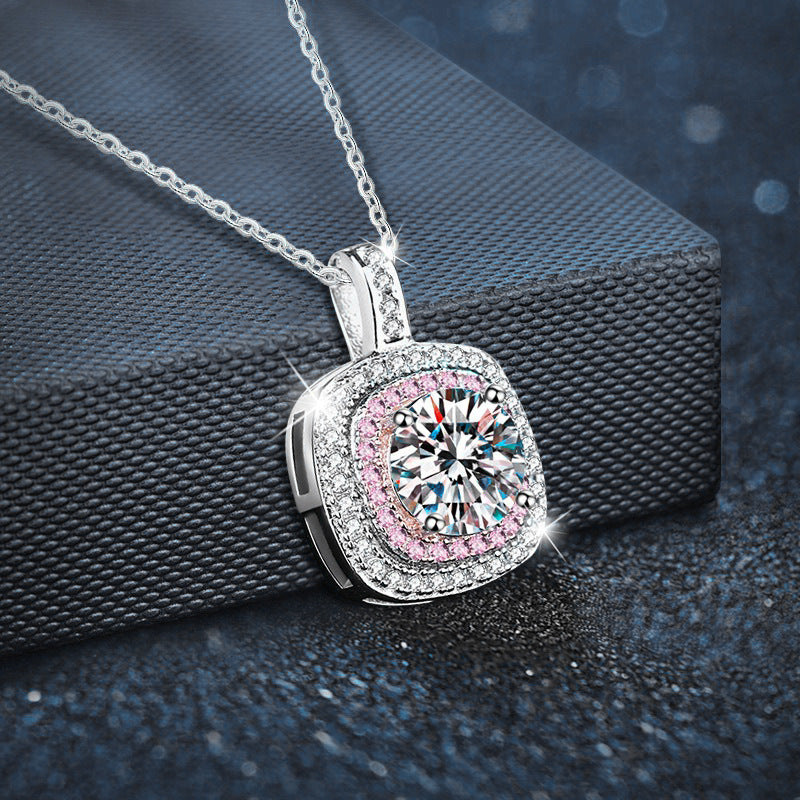 925 Sterling Silver Moissanite Sugar Cube Pendant Necklace for Women, Tarnish-Resistant Simple Clavicle Chain, Elegant Fine Jewelry