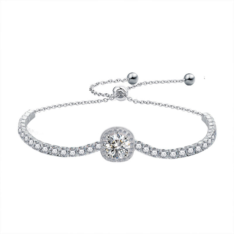 925 Sterling Silver Light Luxury Niche Gypsy Square Bag Moissanite Bracelet for Women
