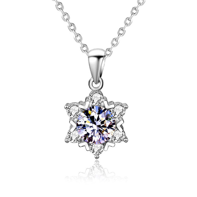 S925 Sterling Silver Moissanite Snowflake Necklace for Women, Light Luxury Niche High-End Clavicle Chain, Elegant Sparkling Fine Jewelry for Daily Wear & Gifting