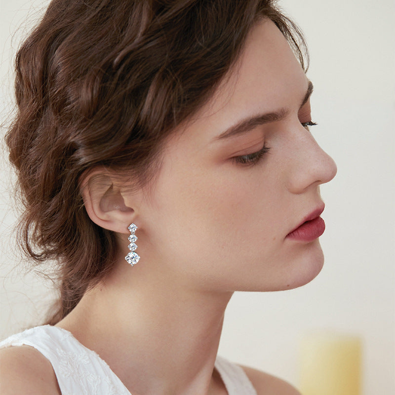 S925 Sterling Silver Vintage French Moissanite Drop Earrings for Women, Niche High-End Light Luxury Elegant Fine Jewelry