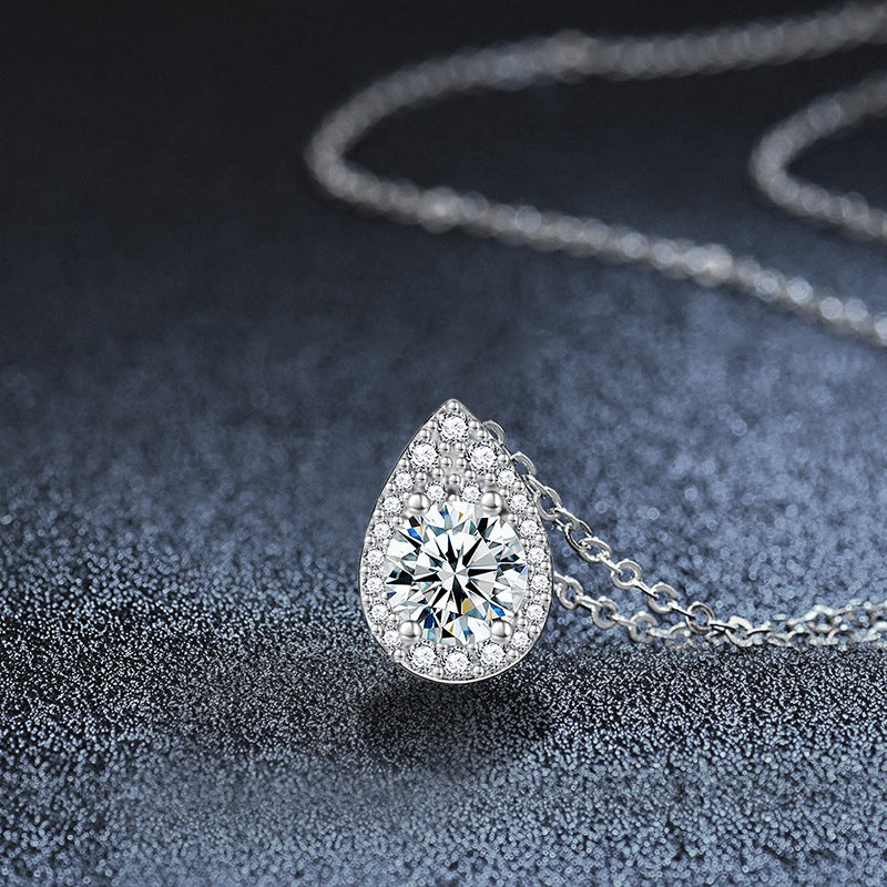 S925 Sterling Silver Moissanite Water Drop Necklace for Women, Simple Elegant Feminine Clavicle Chain, Light Luxury High-End Fine Jewelry