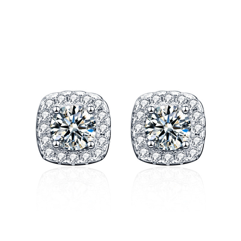 925 Sterling Silver Moissanite Sugar Cube Earrings for Women, Simple Square Minimalist Elegant Fine Jewelry
