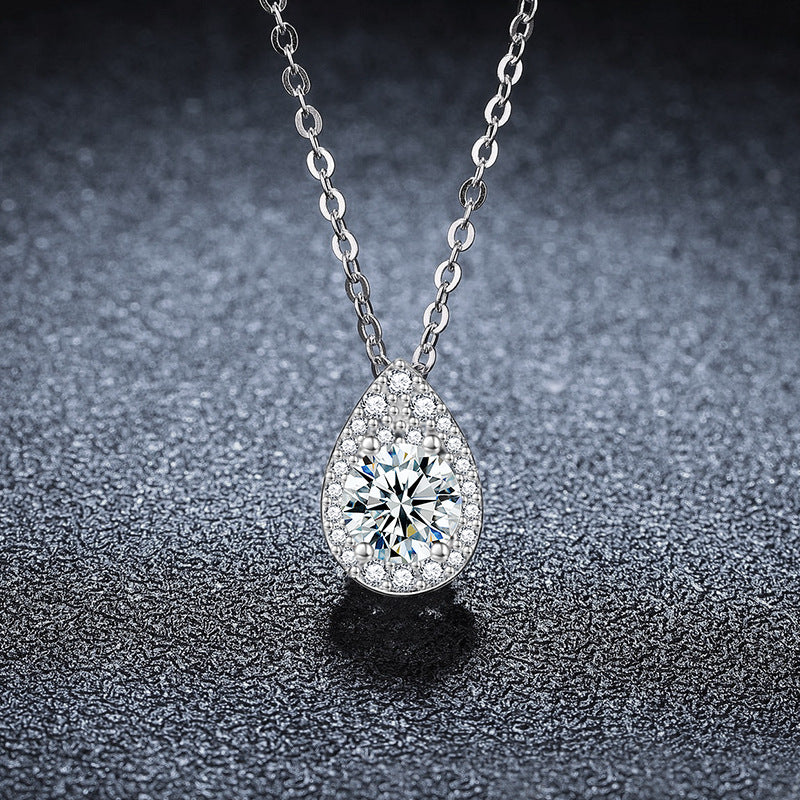S925 Sterling Silver Moissanite Water Drop Necklace for Women, Simple Elegant Feminine Clavicle Chain, Light Luxury High-End Fine Jewelry