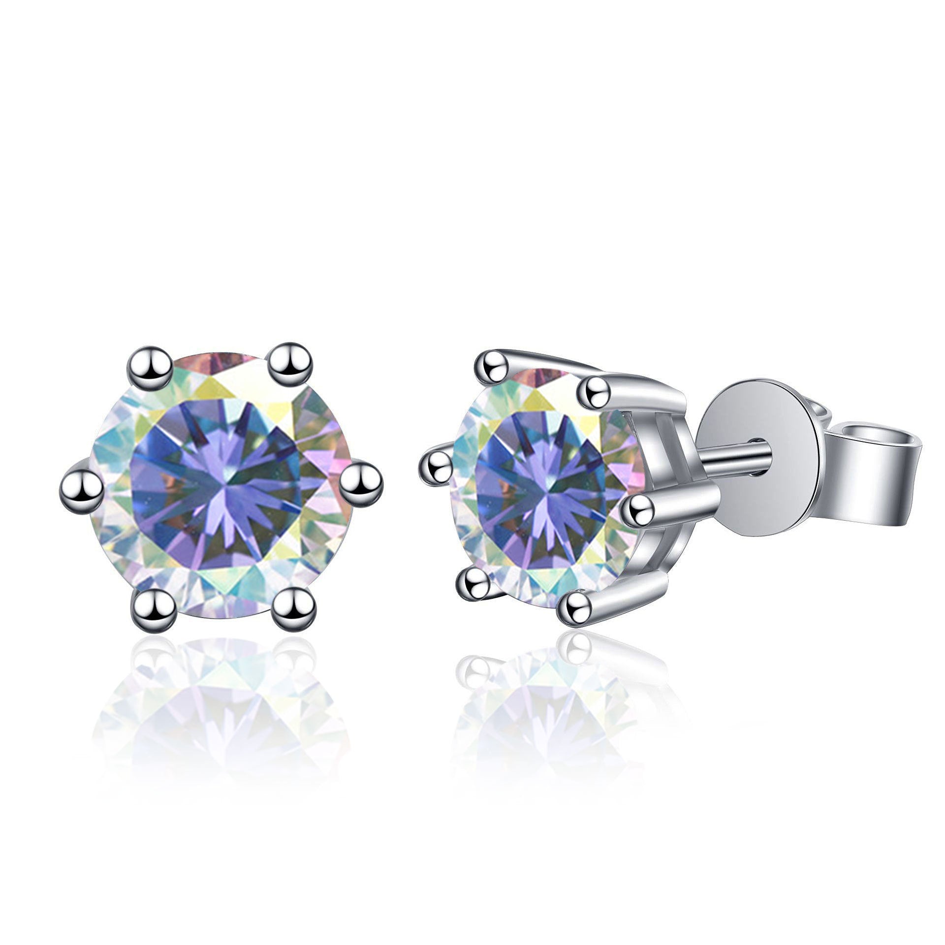 Classic Six-Claw Moissanite Stud Earrings for Women, 925 Sterling Silver with Gold Plating, Timeless Fashion & Elegant Temperament Luxury Jewelry for Daily Wear & Gifting