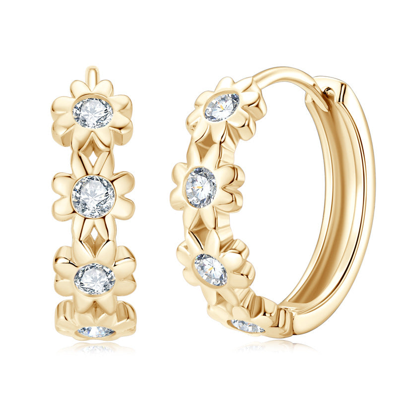Cute Daisy Flower Moissanite Earrings for Women, Rose Gold & Silver Tone, Sweet Cool Minimalist Fresh Style, Light Luxury Elegant Dainty Jewelry for Daily Wear & Gifting