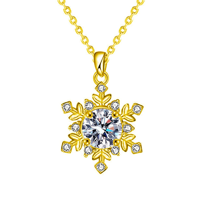 S925 Sterling Silver Moissanite Snowflake Necklace for Women, Light Luxury Niche High-End Clavicle Chain, Elegant Sparkling Fine Jewelry for Daily Wear & Gifting