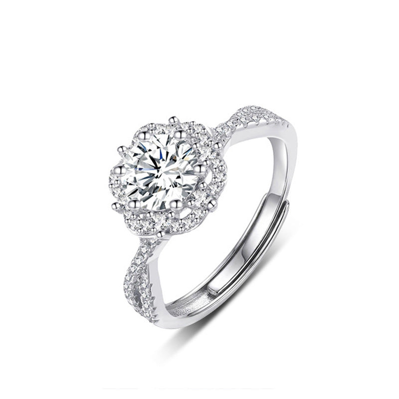Full Solid 925 Sterling Silver Moissanite Open Ring for Women, Minimalist Cool Style, Tarnish-Resistant, High-End Luxury Adjustable Band, Perfect for Daily & Streetwear Styling