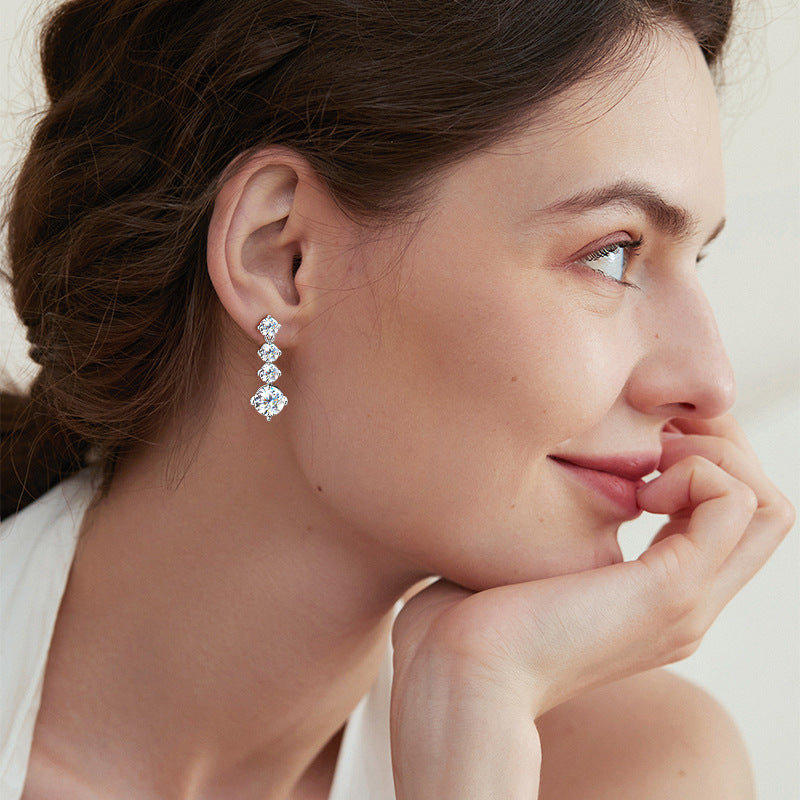 S925 Sterling Silver Vintage French Moissanite Drop Earrings for Women, Niche High-End Light Luxury Elegant Fine Jewelry
