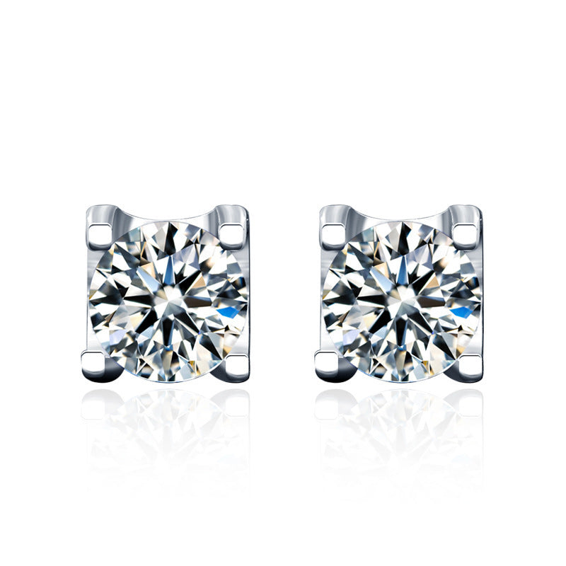 Classic Six-Claw Moissanite Stud Earrings for Women, 925 Sterling Silver with Gold Plating, Timeless Fashion & Elegant Temperament Luxury Jewelry for Daily Wear & Gifting