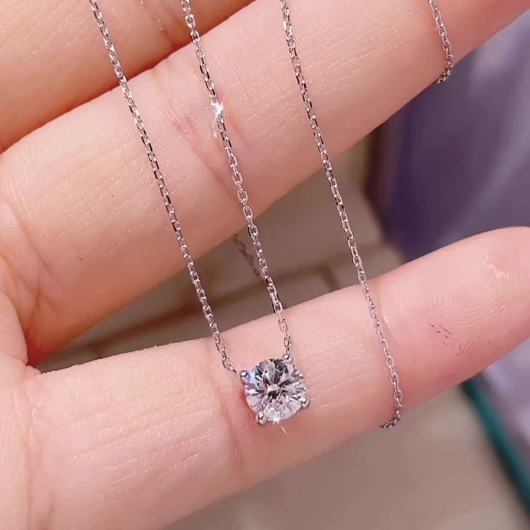 S925 Sterling Silver Moissanite Necklace for Women, Simple Light Luxury Classic Four-Claw Pendant, Elegant Clavicle Chain Fine Jewelry