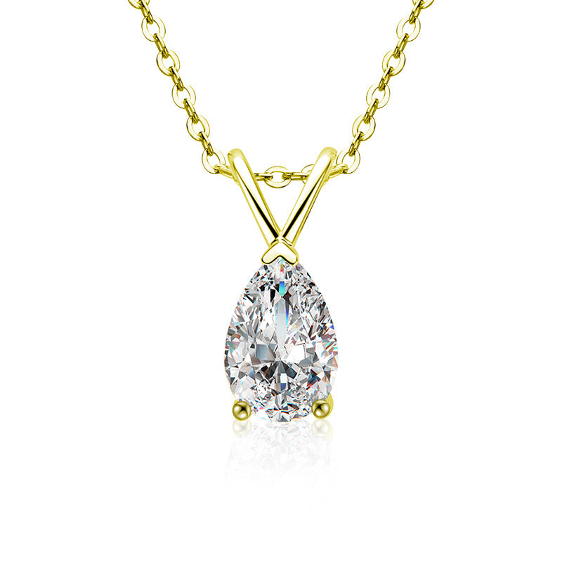 S925 Sterling Silver Moissanite Water Drop Necklace for Women, Tarnish-Resistant Pear-Shaped Pendant, Simple Elegant Clavicle Chain Fine Jewelry
