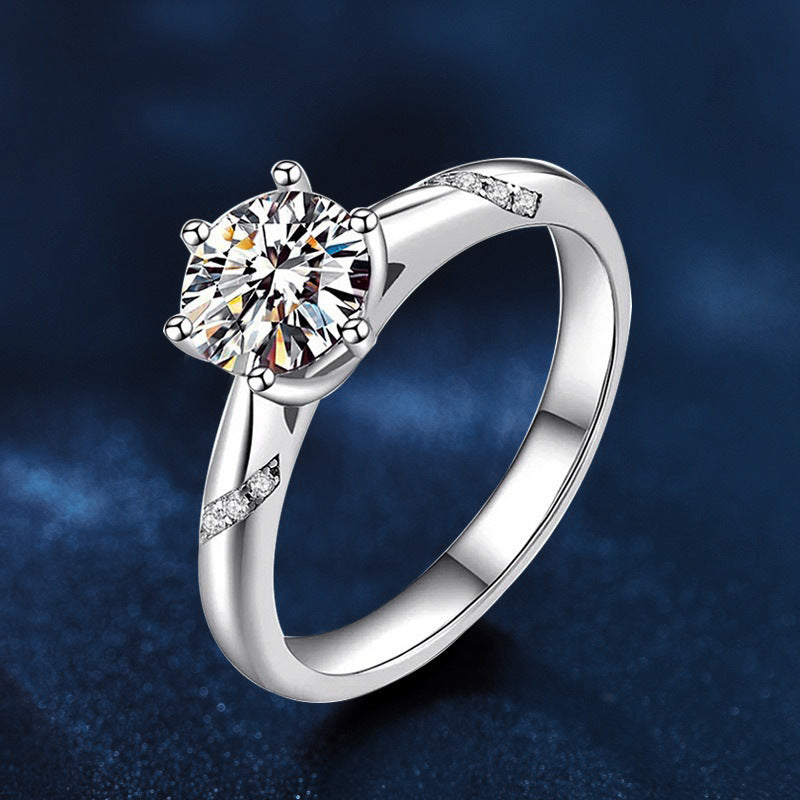925 Sterling Silver Six-Prong Moissanite Ring for Women, Classic Elegant Design, Versatile Statement Band, Perfect for Daily & Gift Giving Fine Jewelry