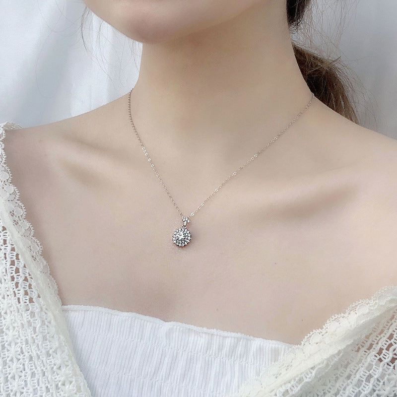 Moissanite Sun and Moon Necklace Jewelry Women's 925 Sterling Silver Non-Fading Pendant Clavicle Chain Simple and Versatile