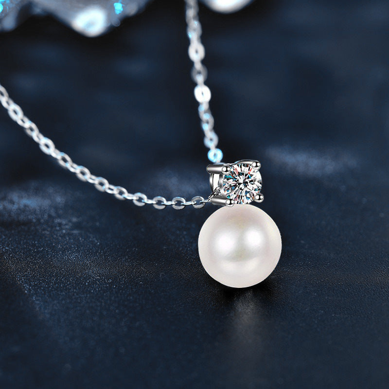 S925 Sterling Silver Pearl & Moissanite Necklace for Women, Light Luxury Versatile High-End Clavicle & Sweater Chain, Niche Elegant Fine Jewelry
