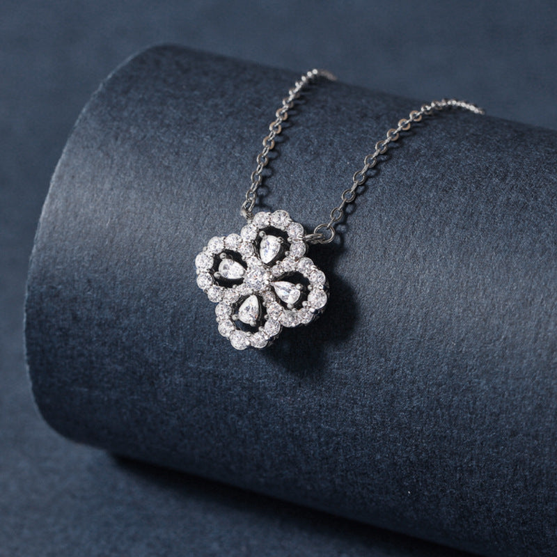 S925 Sterling Silver Four-Leaf Clover Moissanite Necklace, Mori Style Versatile High-End Pendant, Tarnish-Resistant Elegant Fine Jewelry for Women