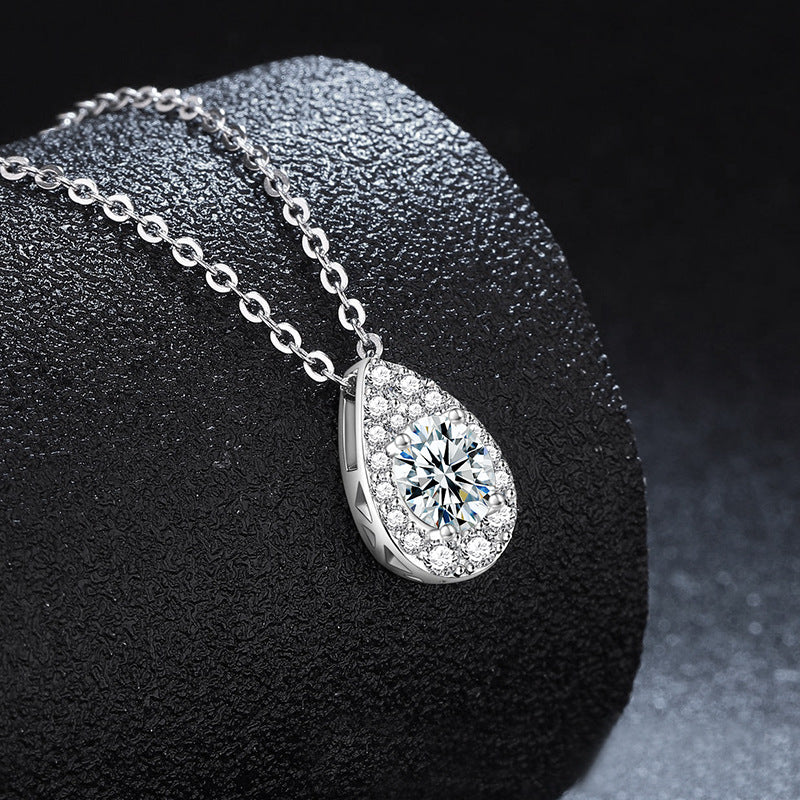 S925 Sterling Silver Moissanite Water Drop Necklace for Women, Simple Elegant Feminine Clavicle Chain, Light Luxury High-End Fine Jewelry