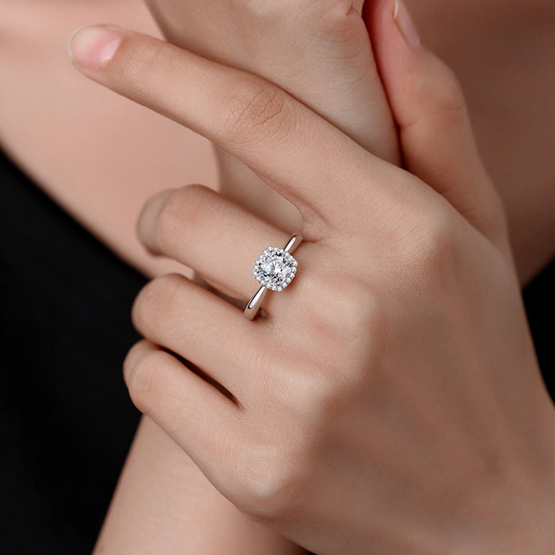 S925 Sterling Silver 1CT Moissanite Sugar Cube Ring for Women, Minimalist Light Luxury Design, Perfect for Proposal & Engagement, Elegant Daily Fine Jewelry