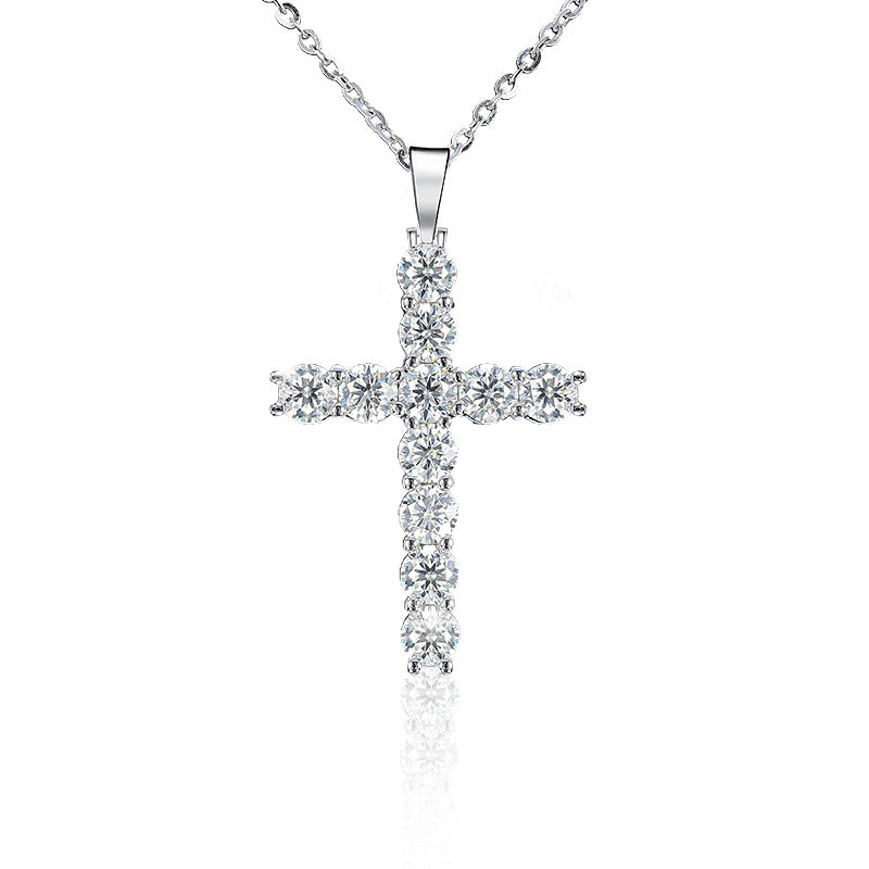 925 Sterling Silver Moissanite Cross Necklace for Women, Simple Versatile Clavicle Chain, Elegant Minimalist Fine Jewelry for Daily Wear
