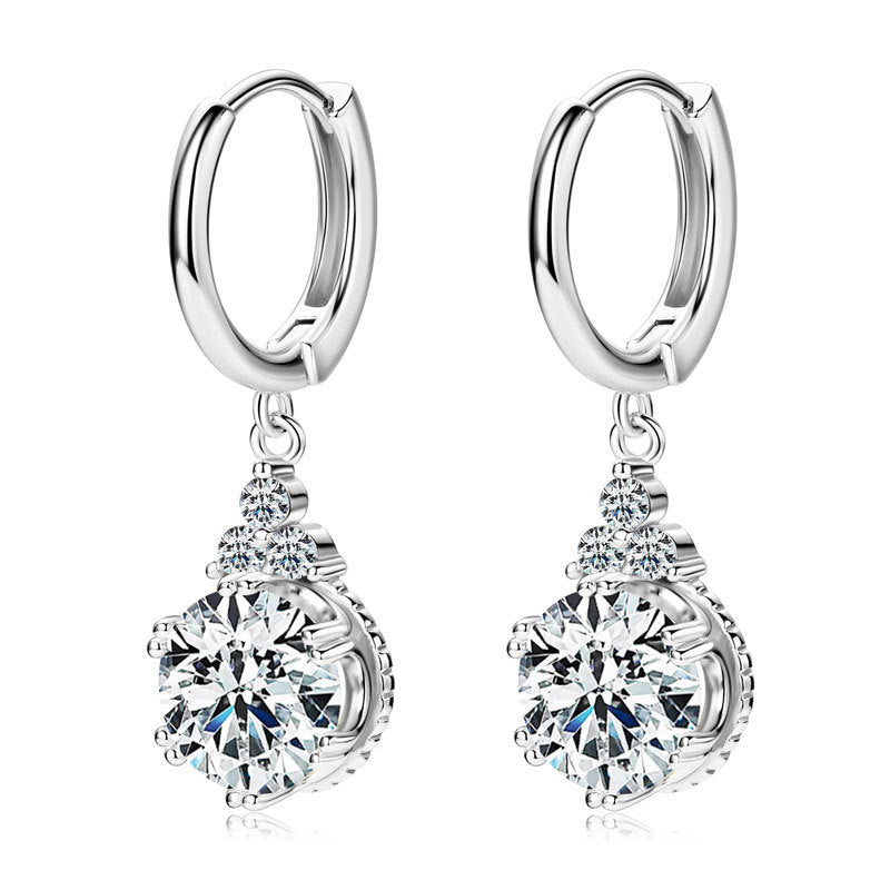 2 Carat Moissanite Crown Earrings for Women, 925 Sterling Silver Luxury Light Luxury Design, Elegant High-End Sparkling Jewelry for Daily & Party Wear