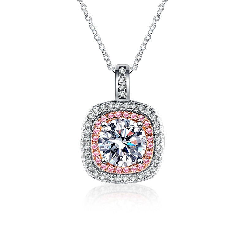 925 Sterling Silver Moissanite Sugar Cube Pendant Necklace for Women, Tarnish-Resistant Simple Clavicle Chain, Elegant Fine Jewelry