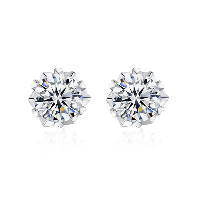 Classic Six-Claw Moissanite Stud Earrings for Women, 925 Sterling Silver with Gold Plating, Timeless Fashion & Elegant Temperament Luxury Jewelry for Daily Wear & Gifting