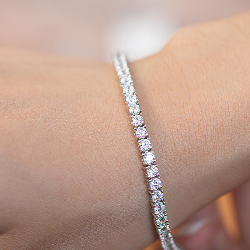 New Light Luxury Niche Exquisite Ins Style Bracelet for Women, Full Diamond S925 Sterling Silver High-End Tennis Chain, Elegant Versatile Luxury Jewelry for Daily Wear