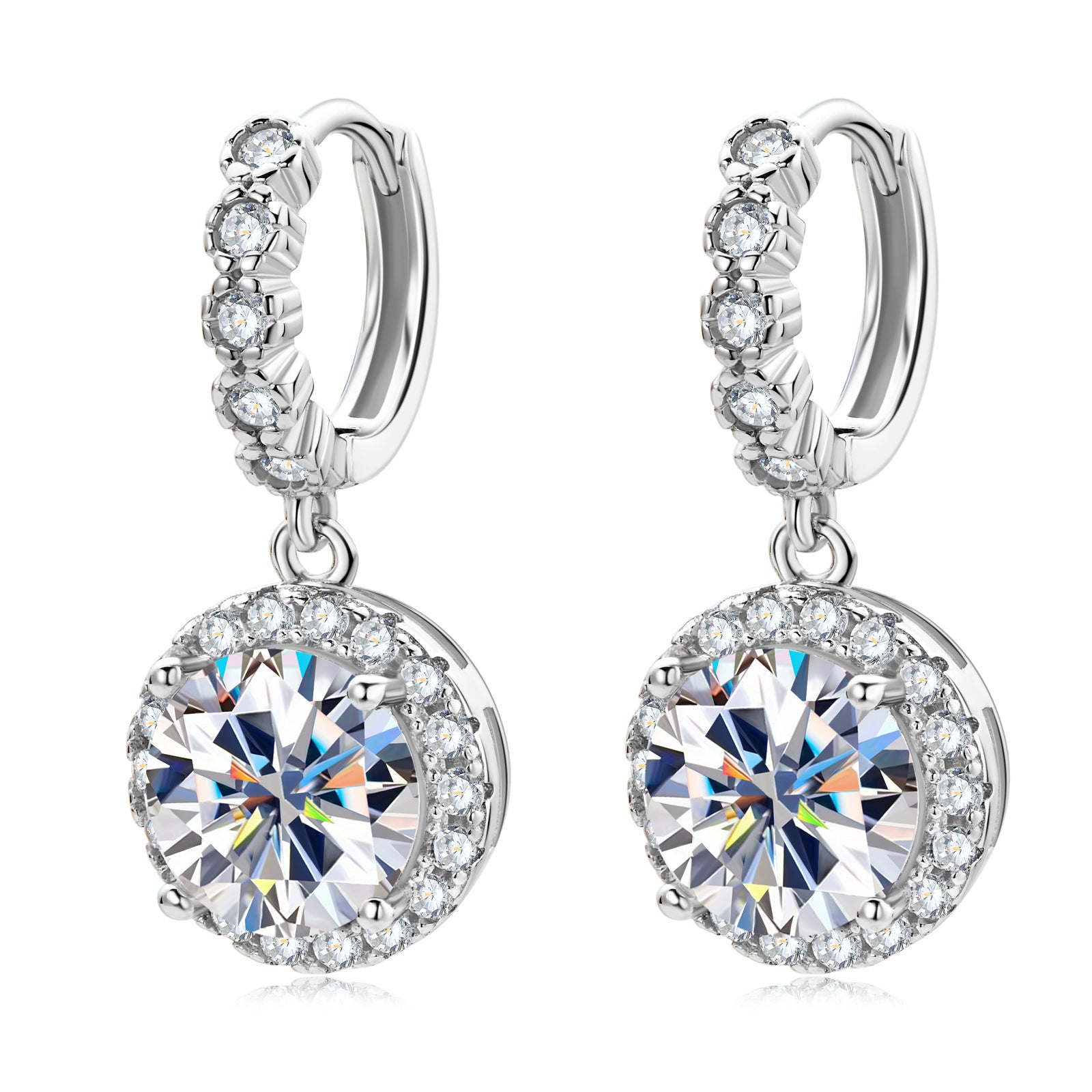 3CT D Color Moissanite Full Diamond Drop Earrings for Women, S925 Sterling Silver Classic Round Bezel Luxury Light Luxury Jewelry, Elegant Sparkling for Daily & Party Wear