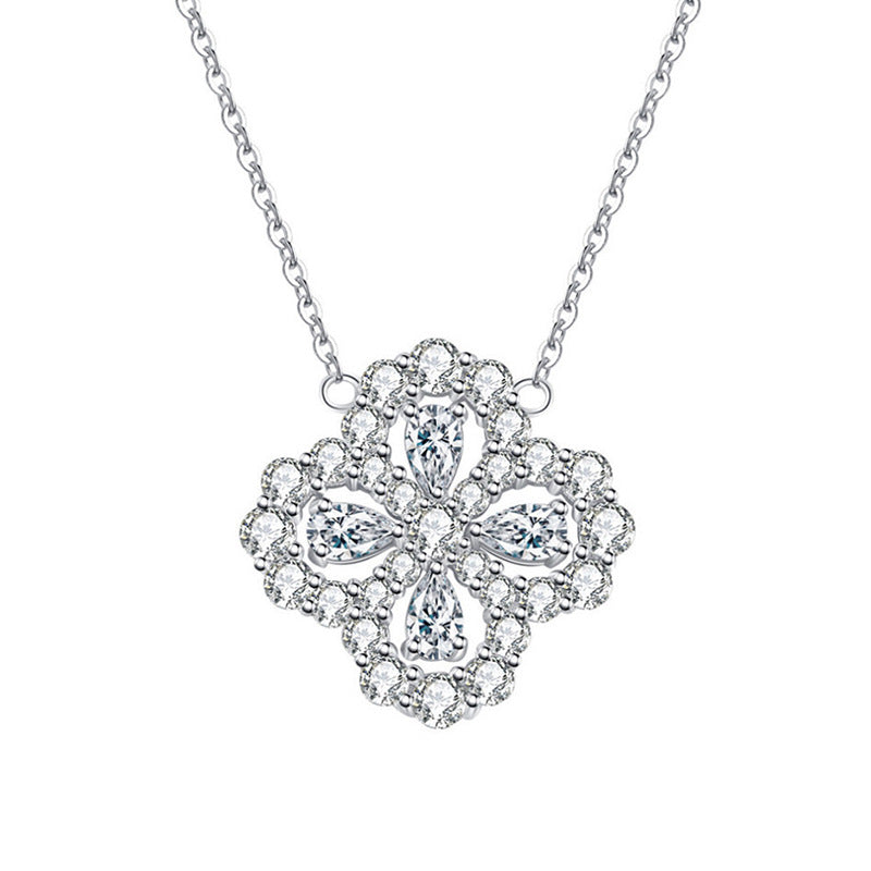 S925 Sterling Silver Four-Leaf Clover Moissanite Necklace, Mori Style Versatile High-End Pendant, Tarnish-Resistant Elegant Fine Jewelry for Women
