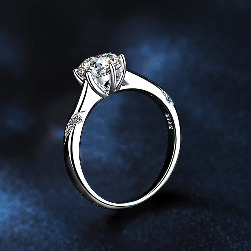 925 Sterling Silver Six-Prong Moissanite Ring for Women, Classic Elegant Design, Versatile Statement Band, Perfect for Daily & Gift Giving Fine Jewelry