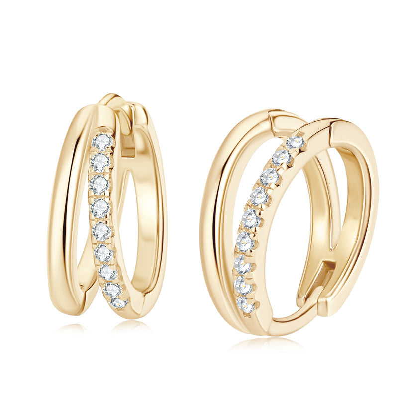 New Ins Style Personalized Double Ring Moissanite Earrings for Women, 925 Sterling Silver Niche Minimalist Design, Elegant Versatile Jewelry for Daily Wear & Gifting