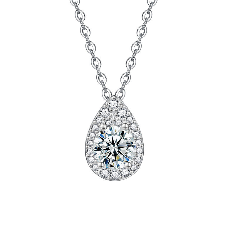 S925 Sterling Silver Moissanite Water Drop Necklace for Women, Simple Elegant Feminine Clavicle Chain, Light Luxury High-End Fine Jewelry