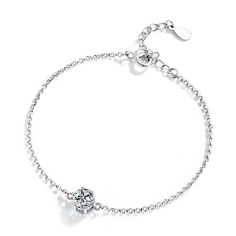 925 Sterling Silver Six-Claw Moissanite Bracelet Korean Minimalist Niche Hexagon Jewelry