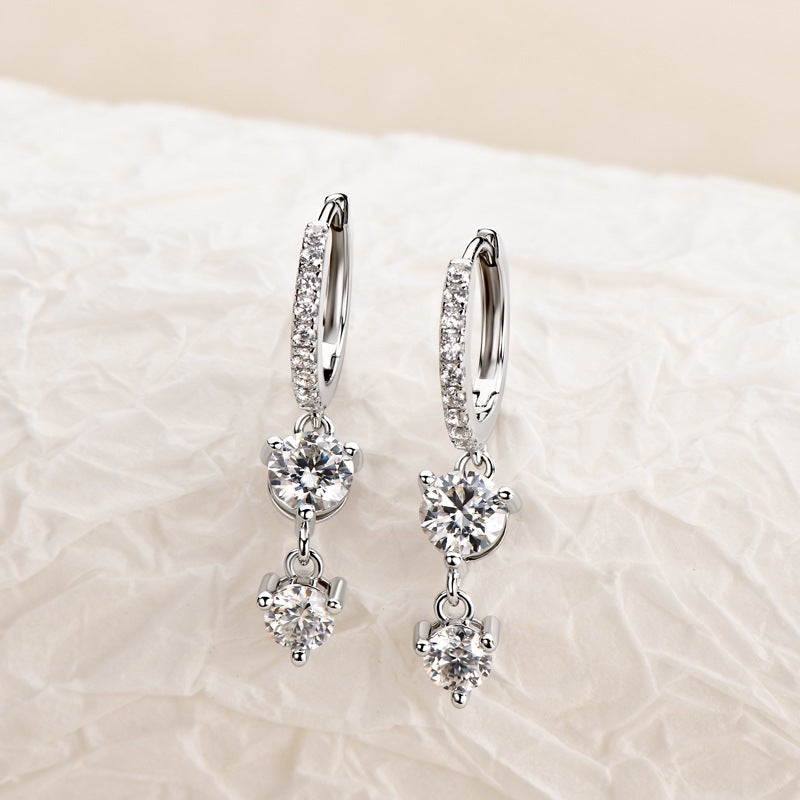 925 Sterling Silver Long Fringed Moissanite Dangle Earrings for Women, High-End Elegant Fashion Fine Jewelry