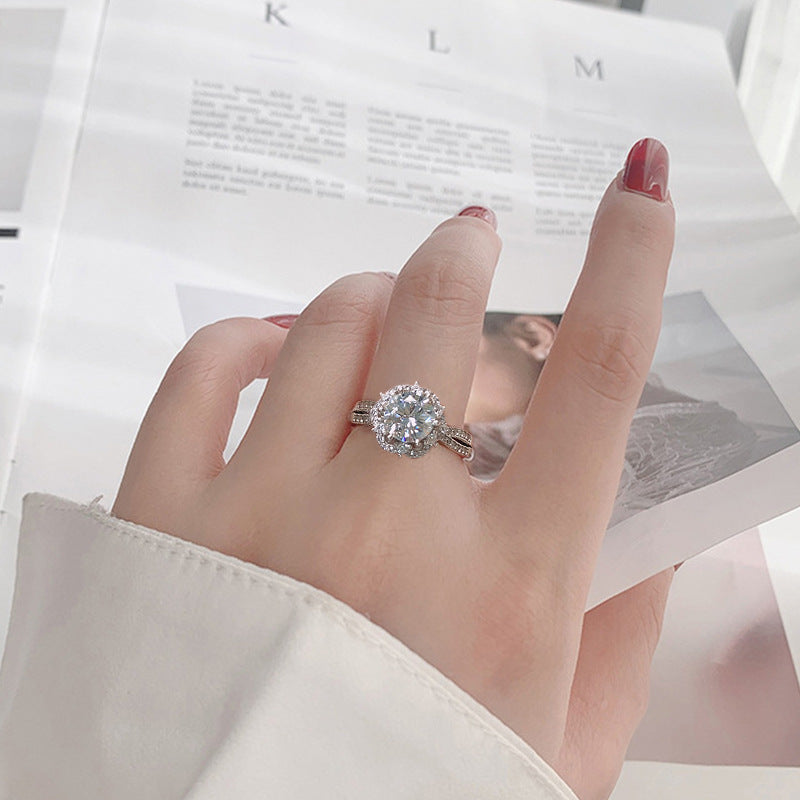 Full Solid 925 Sterling Silver Moissanite Open Ring for Women, Minimalist Cool Style, Tarnish-Resistant, High-End Luxury Adjustable Band, Perfect for Daily & Streetwear Styling