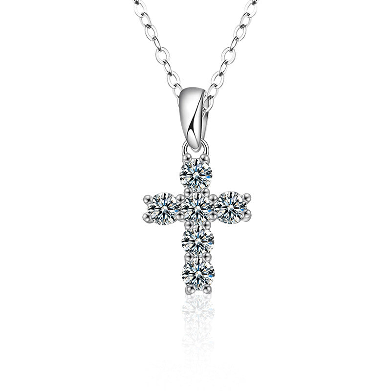 925 Sterling Silver Moissanite Cross Pendant Necklace for Women, Niche Design Sense High-End Elegant Fine Jewelry
